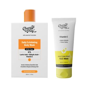 Chemist At Play 1% Salicylic Acid Exfoliating Body Wash (236 ml) + Brightening Boost Face Wash with 30X Vitamin C (100 ml)